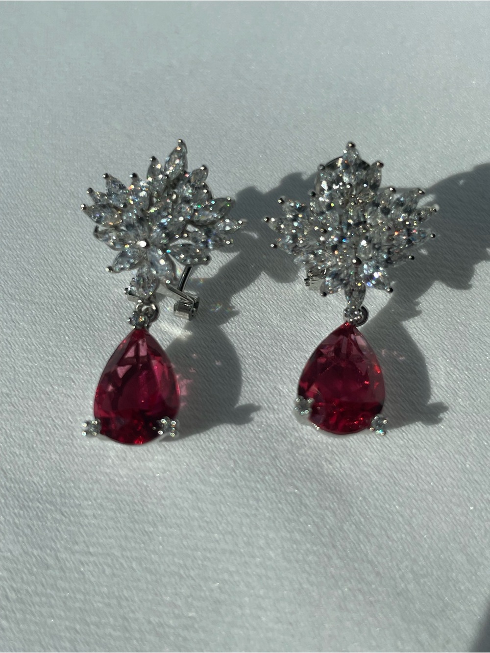 Vintage Ruby Teardrop Earrings Marquise Cluster Crystal Statement Drop Earrings